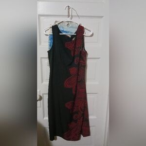 Maya Brooke Black Dress with Red Paisley Design Size 12 A-3
